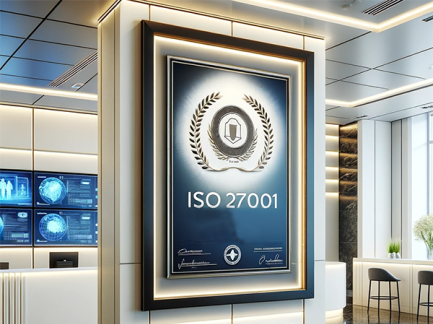 Büroräume mit hängendem ISO 27001-Zertifikat